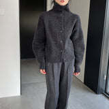 Women Cardigan Sweater Autumn Turtleneck Lapel Sweater Cardigan Loose Button 3ty942