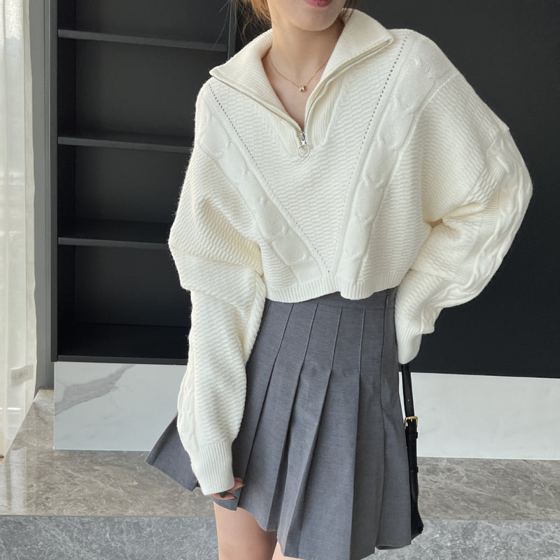 Women Winter Knitted Sweater Zipper and Lapel Autumn Sweater Coat Sweater 8t8263