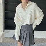 Women Winter Knitted Sweater Zipper and Lapel Autumn Sweater Coat Sweater 8t8263