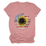 Sunflower Print Short Sleeve Casual Crew Neck T-Shirt Top
