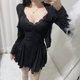 Women Dresses V-neck Lace Lace Sling Dress Cardigan Long Sleeve Coat