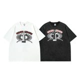 Men T Shirt Vintage Cross Wash Short Sleeve T-shirt