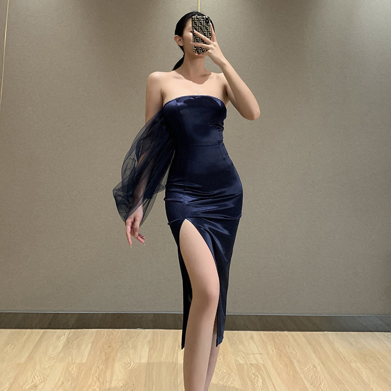 Women Dresses Spring Sexy Slit Skirt Satin Split Dress