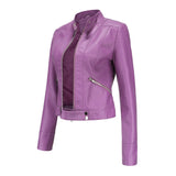 Red Leather Jacket Spring and Autumn Stand Collar Lady Leather Jacket