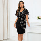 Women Date Dress Summer Polka Dot Printed Chiffon Dress V-neck Hip Skirt