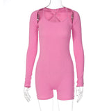 Women Jumpsuit Autumn Sexy U Collar Tight Jumpsuit (Hawthaw0412)