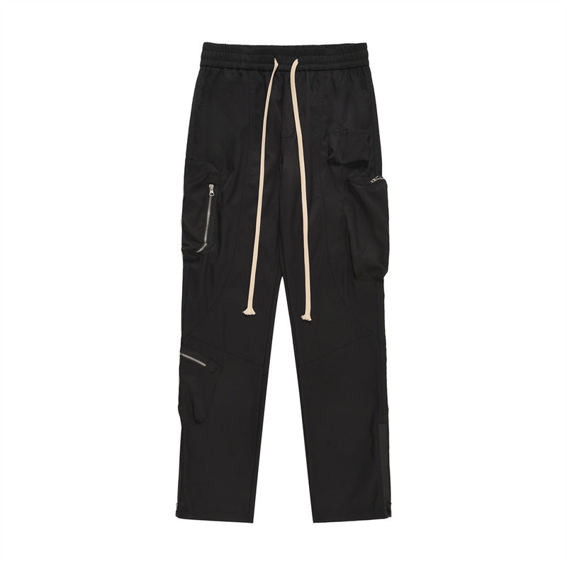 Men Sweatpants Tooling Multi-Pocket Slacks Mechanical Style Elastic-Waist Straight-Leg Pants Loose Track Pants