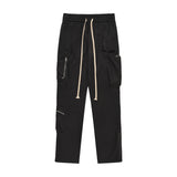 Men Sweatpants Tooling Multi-Pocket Slacks Mechanical Style Elastic-Waist Straight-Leg Pants Loose Track Pants