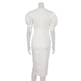 Women Dress round Neck Puff Sleeve Hip Skirt White Short Sleeve Dress