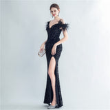 Harlem Nights Outfits Velvet High-Density Sequined Fishtail Evening Dress