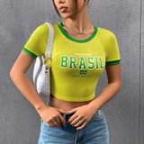 Women T-shirt Simple Printed T-shirt Slim Top