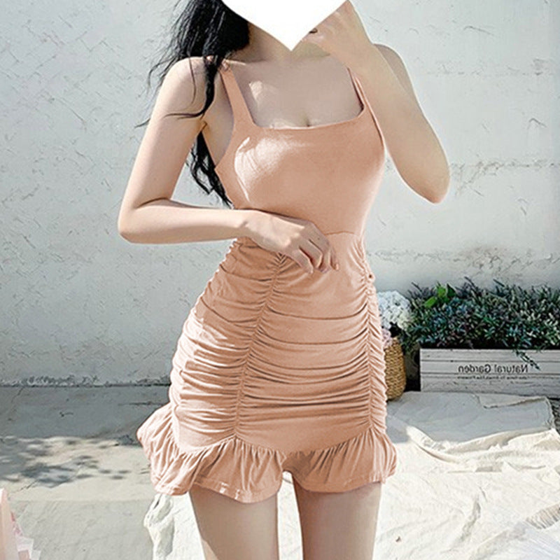 Women Dresses Pink Square Collar Sling Dress