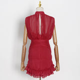 Women Dresses Summer Stand Collar Chiffon Dress Hip Skirt (Qymy0409)