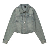 Women Jacket Short Denim Jacket Spring and Autumn Leisure Washed Distressed Coat