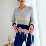 Women Knitted Sweater Autumn and Winter Leisure Long Sleeve Shabby Knit Bottoming V-neck