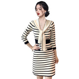 Women Maxi Dress Autumn and Winter Striped Knitted Dress