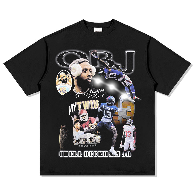 Mens Vintage baseball T-Shirt BC Beckham obj rugby vintage print short sleeve wash do old T-shirt