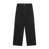 Men Sweatpants Solid Color Multi-Pocket Pleating Workwear Casual Pants Men's Baggy Straight Trousers Casual Wide-Leg Trousers