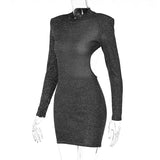 Women Dresses Autumn Sexy Backless Crew Neck Long Sleeve Narrow Dress