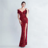 Harlem Nights Outfits Velvet High-Density Sequined Fishtail Evening Dress
