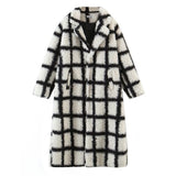 Women Woolen Coat Imitation Lamb Wool Plaid Coat Women's Autumn and Winter Thermal Long Coat