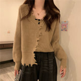Women Knitted Cardigan V-neck Hole Autumn Sweater Coat