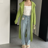 Women Cardigan Sweater Autumn Knitted Cardigan Long Sleeve Loose Long Hooded Sweater W2377