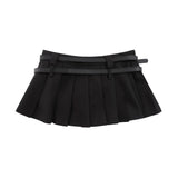 Women Skirt Double Belt Pleated Skirt Women's Summer Short Skirt