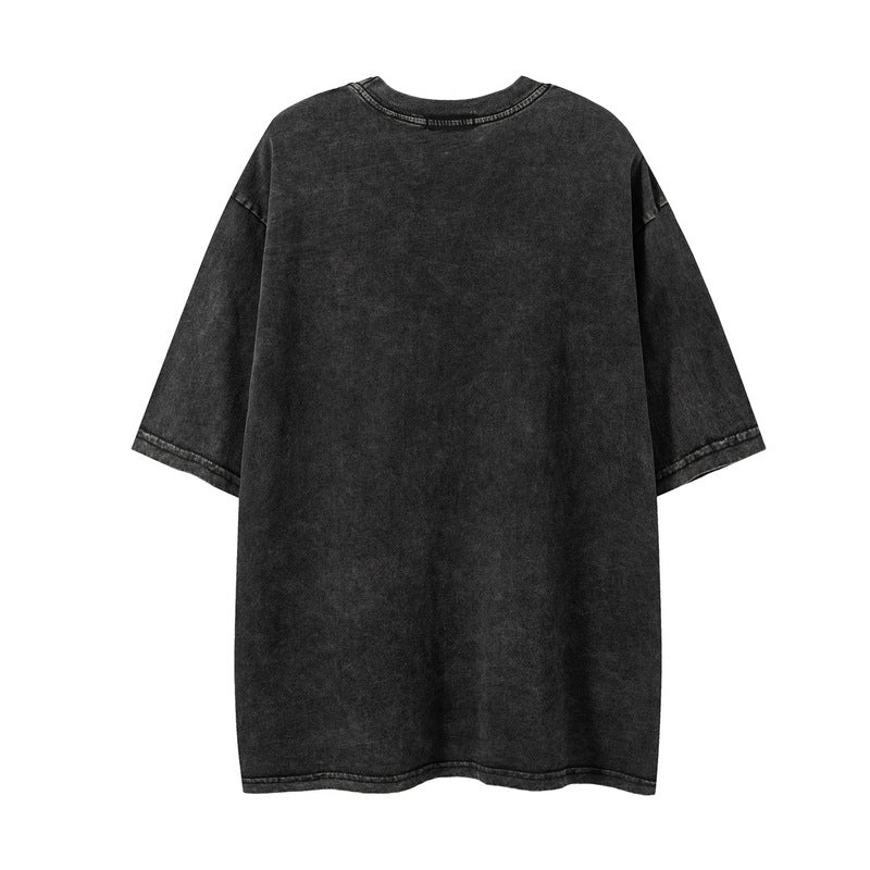 Men T Shirt Retro Short Sleeve Washed Distressed T-shirt Men Hip Hop