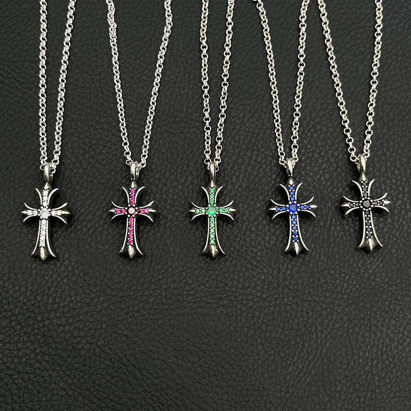 Chrome Hearts Necklace Vintage Cross Necklace with Diamonds for Men and Women