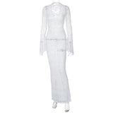 Women Dresses Sexy Lace Pattern Slim-Fit Long Sleeve Dress