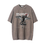 Men Vintage T-Shirt Printed Washed and Worn Short-Sleeved T-shirt Men's Ins Loose