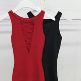 Women Dresses Knitted Hollow Sleeveless Dress Skirt