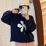 Women Knitted Pullover Autumn Winter Retro round Neck Sweater