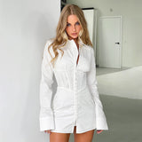 Women Dress Shirt Dress Women's Autumn and Winter Tight Long Sleeve Dress