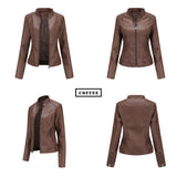 Red Leather Jacket Spring and Autumn Coat Women's Motorcycle Clothing Stand Collar Leather Jacket