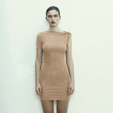 Women Dresses Summer Short Sleeve Solid Color Slim Fit Sexy Sheath Dress (Bla0420)