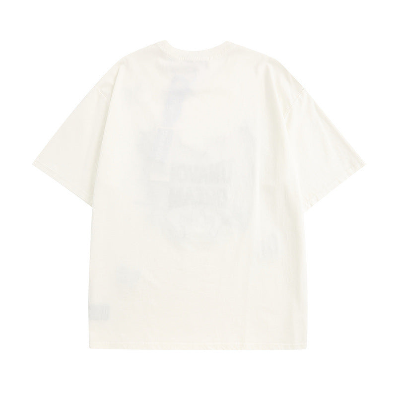 Men T Shirt Vintage Butterfly Denim Stitching Affixed Cloth Embroidered Casual Short Sleeve T-shirt