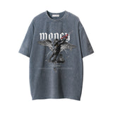 Men Vintage T-Shirt Printed Washed and Worn Short-Sleeved T-shirt Men's Ins Loose