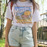 Peach Record T shirt Short Sleeve Large Size Street