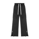 Men Sweatpants Multi-Pocket Cargo Pants Men's Loose Casual Elastic Waist Wide Leg Pants