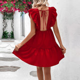 Women Dress Summer Sexy V-neck Backless Sleeveless Dress