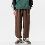 Men Pants Retro Drawstring Pocket Zipper Casual Polar Fleece Sweatpants