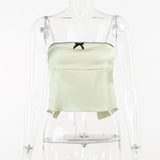 Women Tops Spring and Summer Sexy Vest Lace Bow Satin Small Sling
