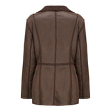 Red Leather Jacket Lapel with Velvet Leather Suede Coat for Women