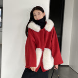 Women Cardigan Sweater Short Woolen Coat Autumn and Winter Long Sleeves Fur Collar Hooded Coat 2t7620