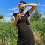 Women Dresses Embroidered Sheath Dress U Neck Short Sleeve