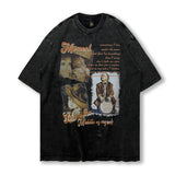 Men T Shirt Vintage Letter Print Vintage Distressed Half Sleeve T-shirt