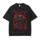 Anime printing, washed Japanese retro t-shirt short-sleeved men