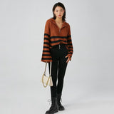 Women Sweater Knit Wear Zipper Striped Sweater Autumn and Winter Turtleneck Knitted Cardigan
